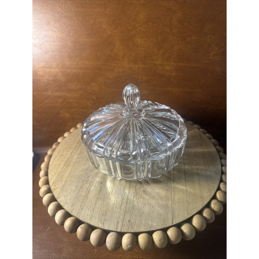 Vintage Anchor Hocking Old Cafe Clear Depression Glass Candy Dish and Lid 6 7/8"